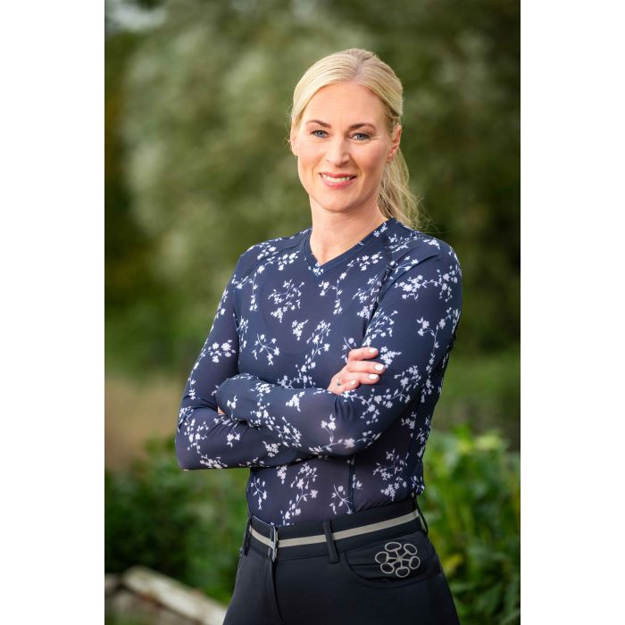 HKM Functional shirt -Bloomsbury Fleurs- long sleeve #colour_deep-blue-white