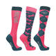 HYCONIC Pattern Socks by Hy Equestrian Pack of 3 #colour_blue-coral