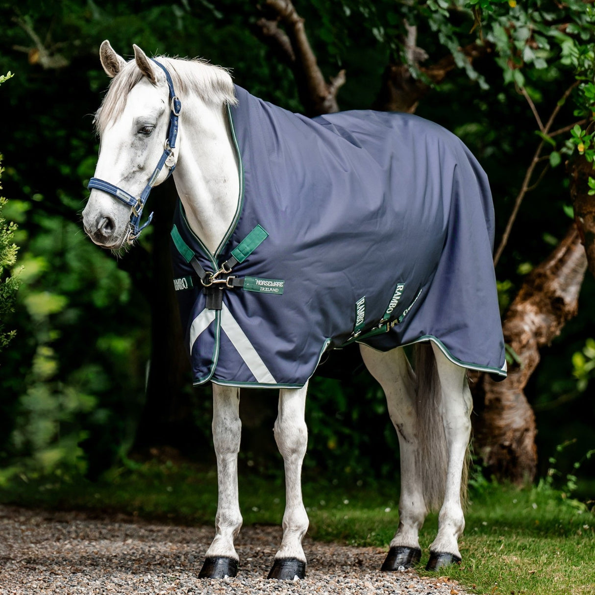 Horseware Ireland Rambo Wug Turnout Heavy 400g #colour_navy-hunter-green-silver